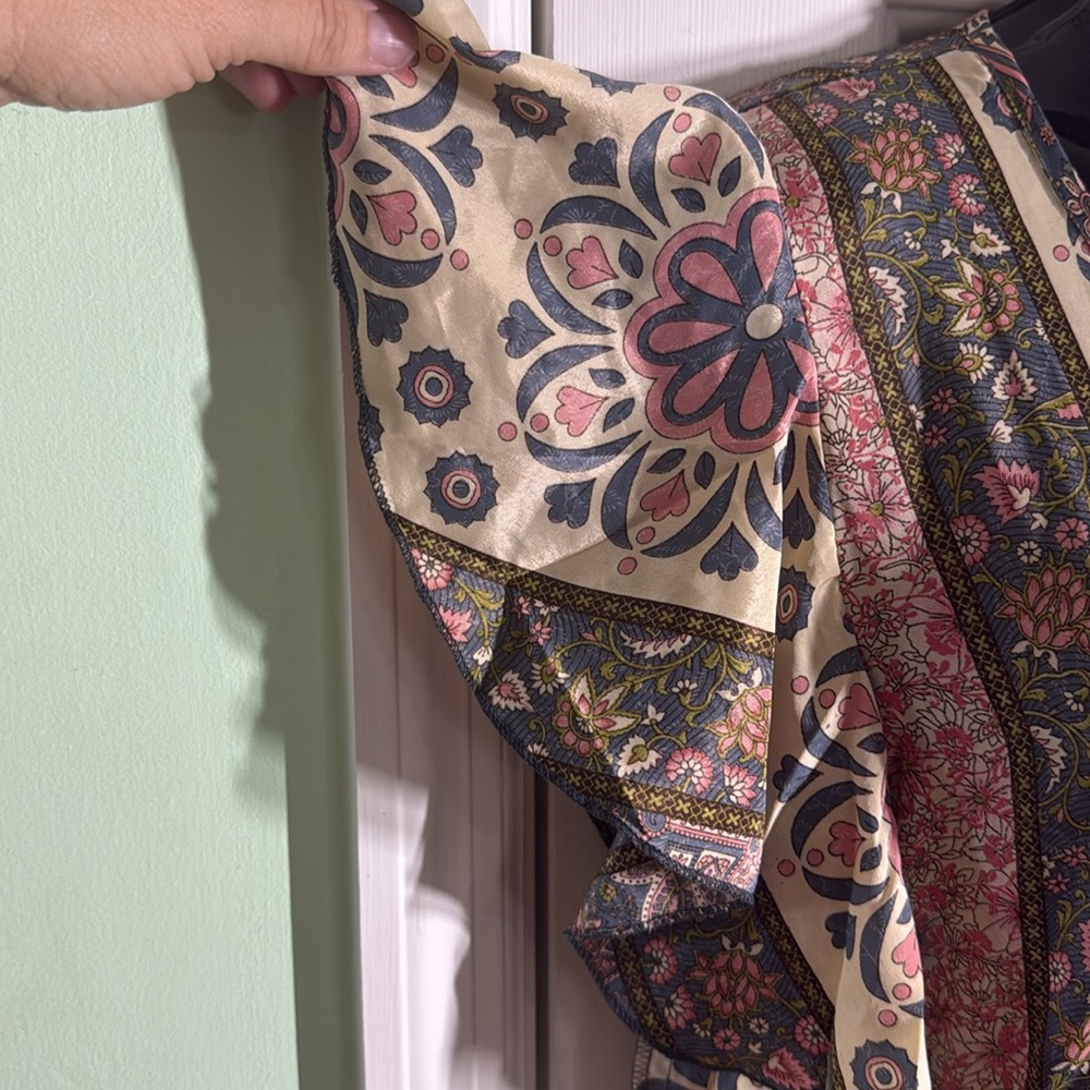 Bohemian Floral High-Low Flutter Sleeve Spring Summer Fall Flowy Dress Size M-L - Picture 7 of 13